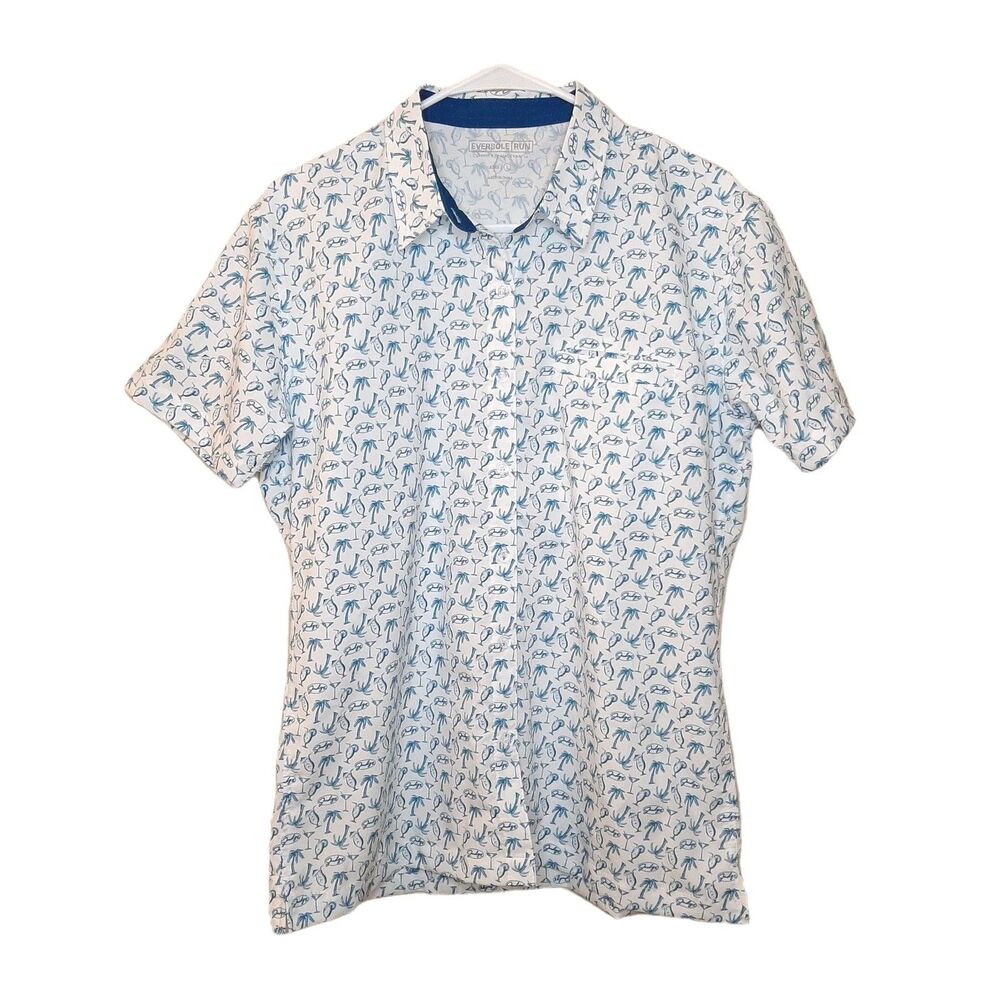 Eversole Run Women Button Up Shirt Lightweight Cocktails Palms Print Size L